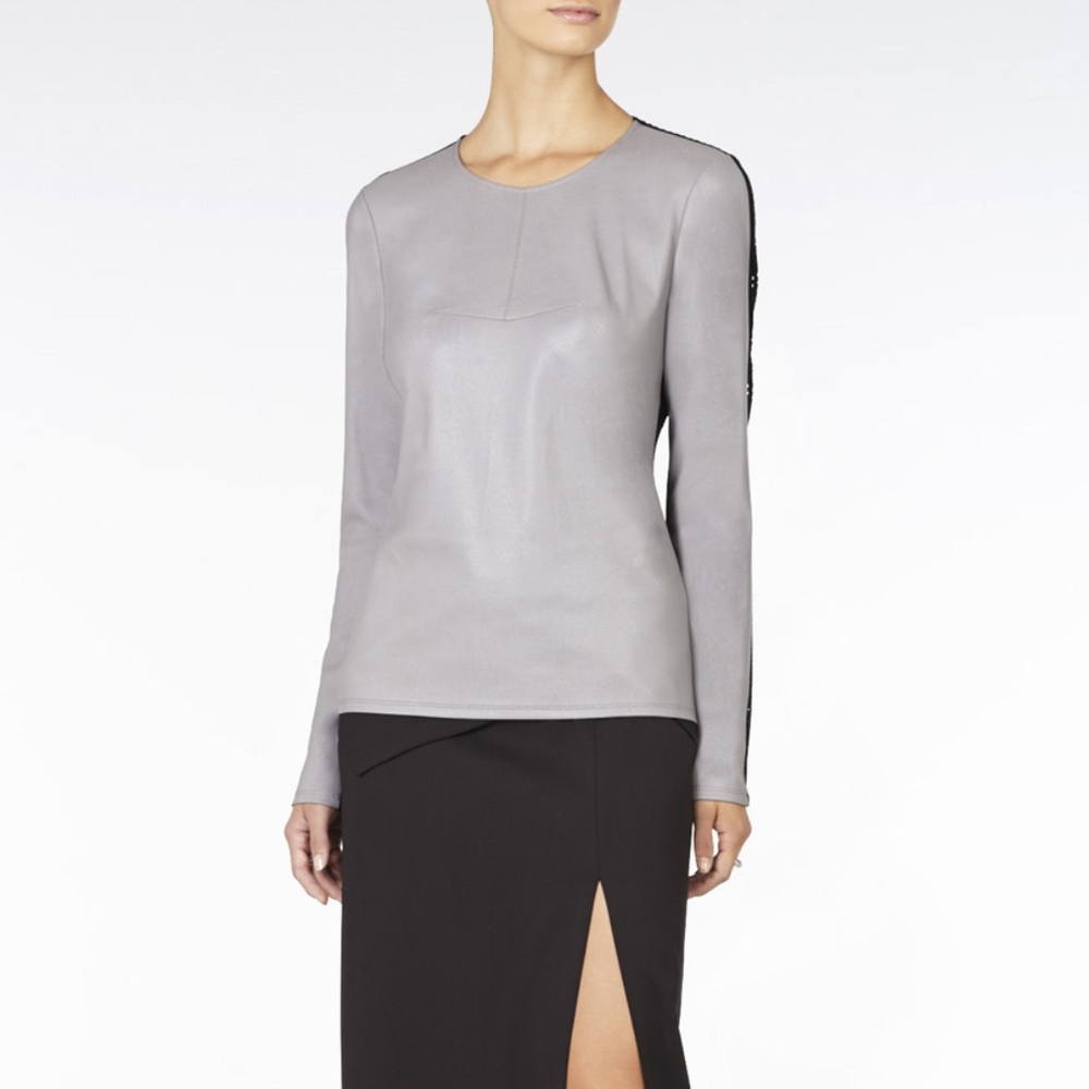 BCBGMaxAzria Gray Faux Leather Top Sz XXS 00 NWOT